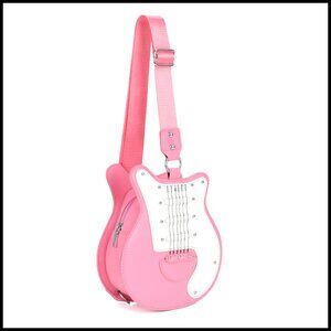 Guitar Shaped Shoulder Bag Crossbody Tote Rivet Decor Faux Leather Chic